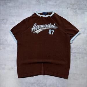 Y2K Brown Aeropostale Grunge Distressed Skater T-Shirt